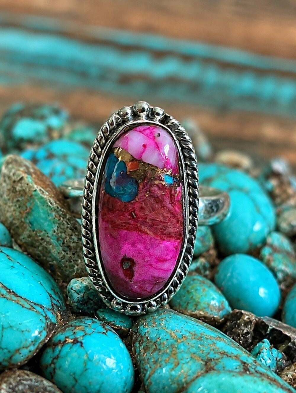 Maroon Turquoise Ring Size 7.5